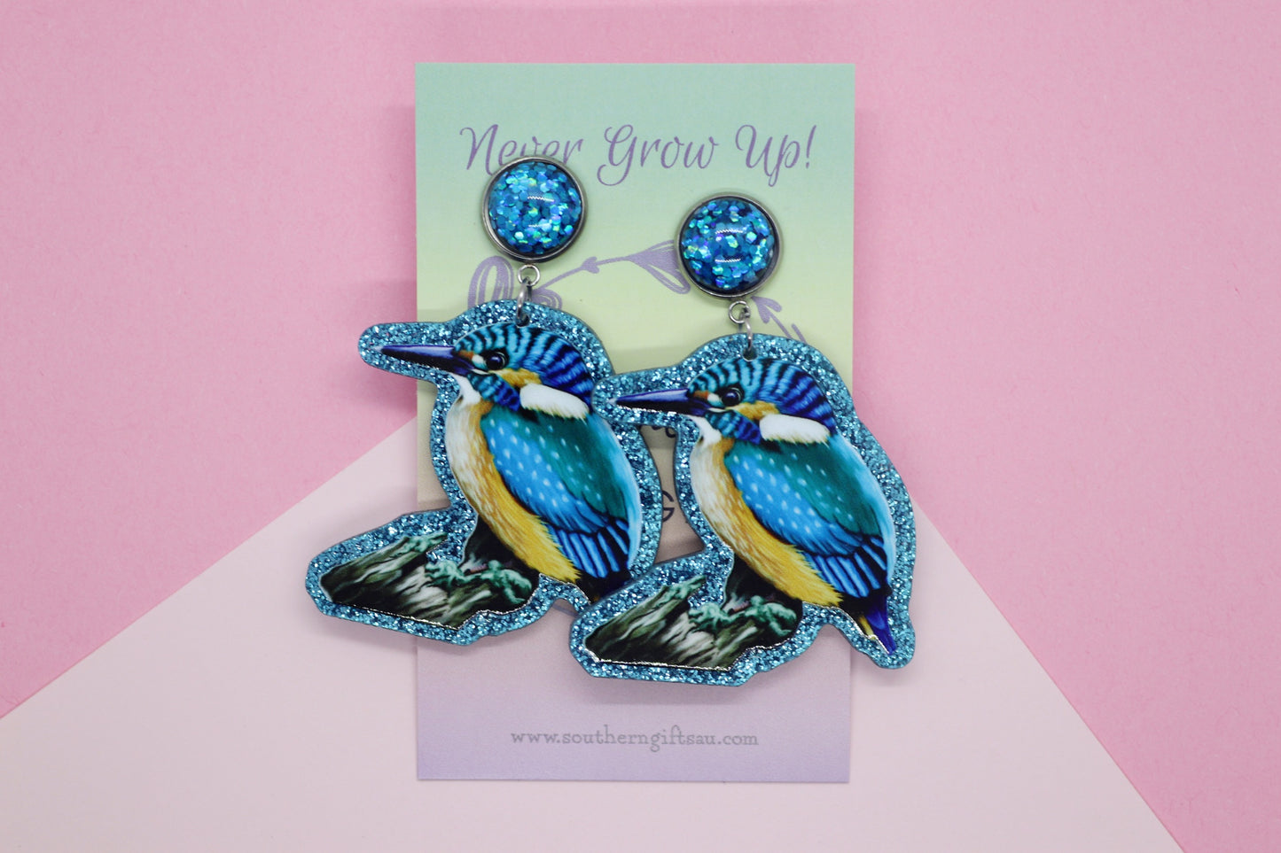 Glitter Kingfisher Statement Earrings