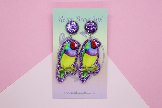 Glitter Gouldian Finch Statement Earrings