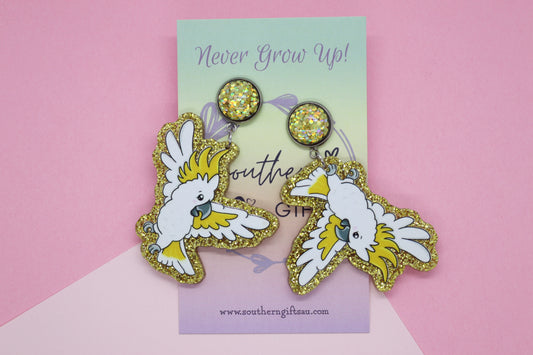 Glitter Cockatoo Statement Earrings