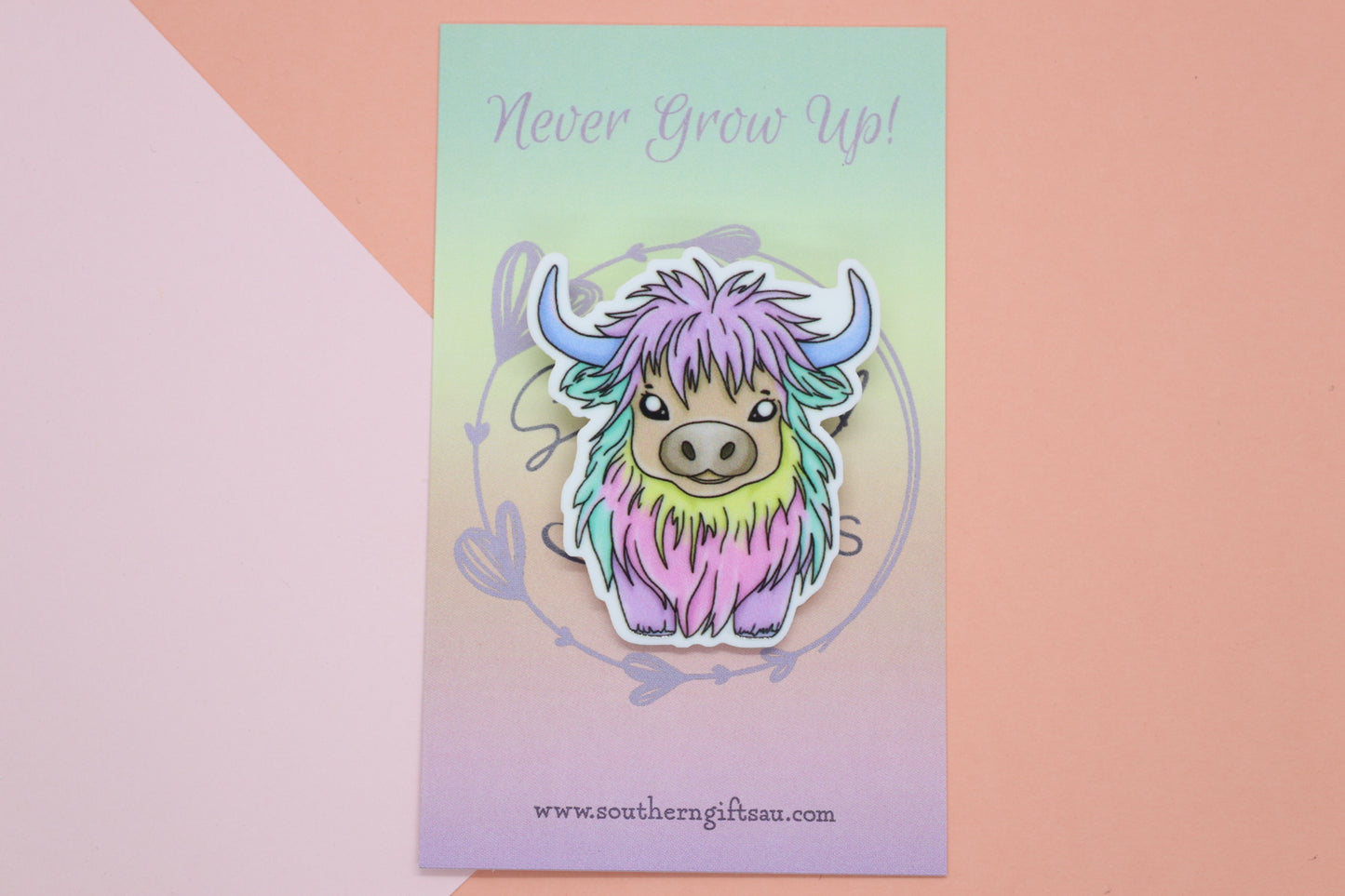 Rainbow Highland Cow Badge