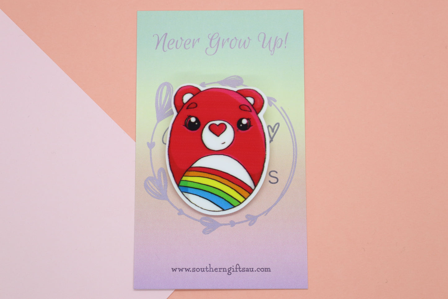 Pink Rainbow Bear Badge