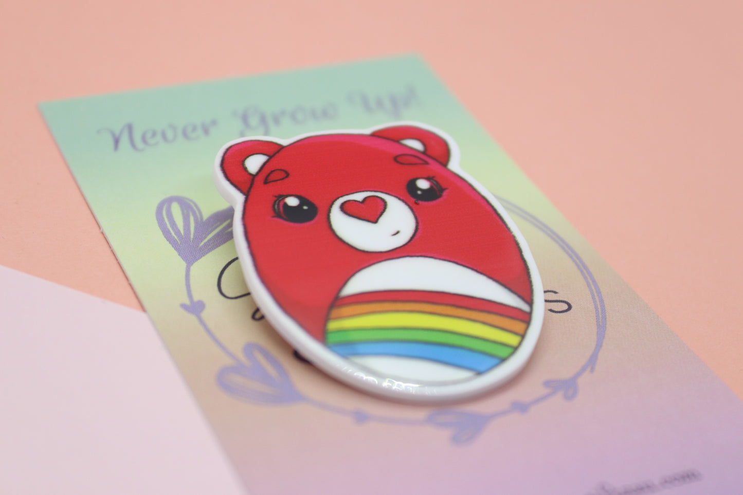 Pink Rainbow Bear Badge