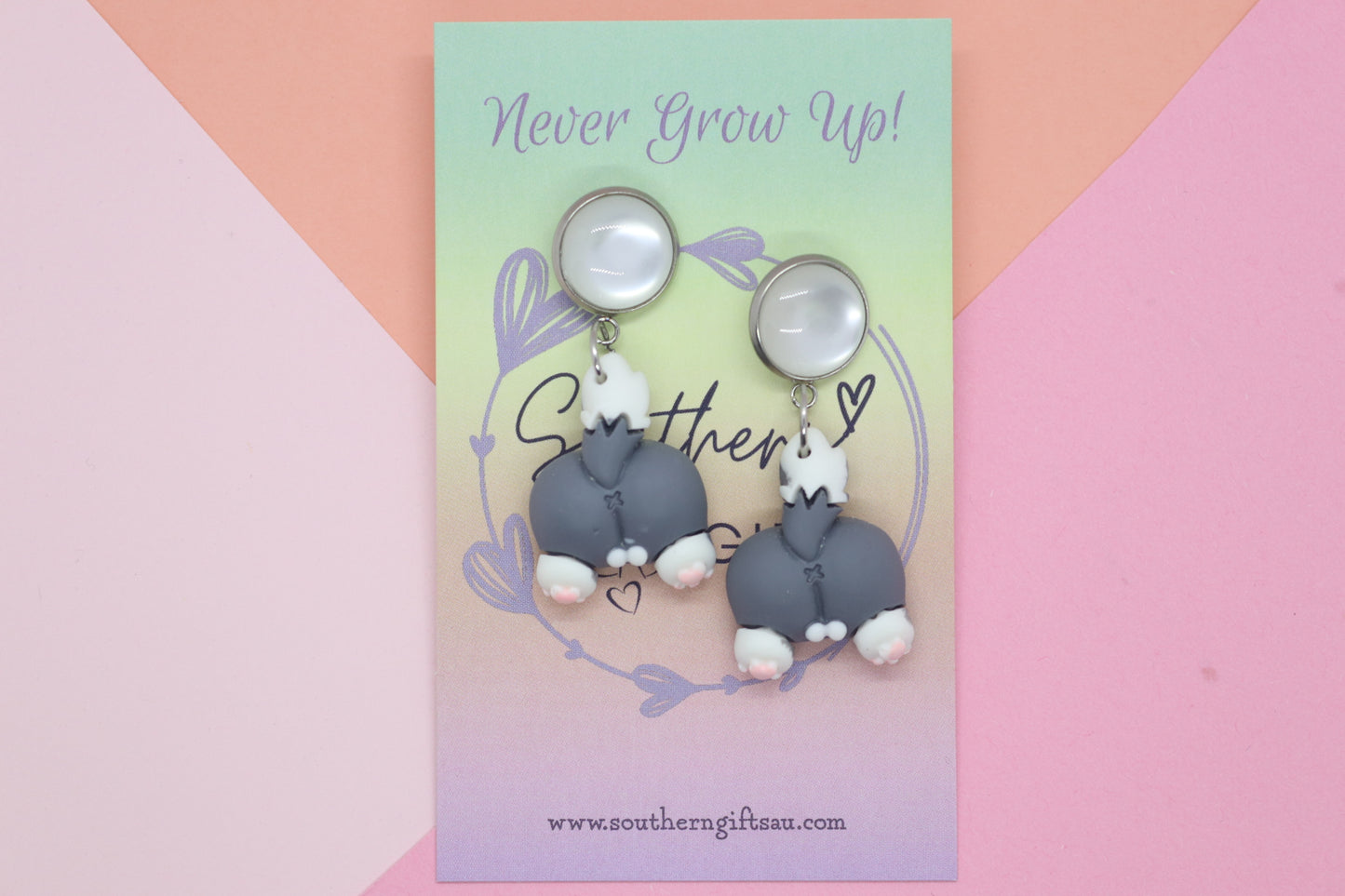 Petite Cat Butt Earrings - White Top