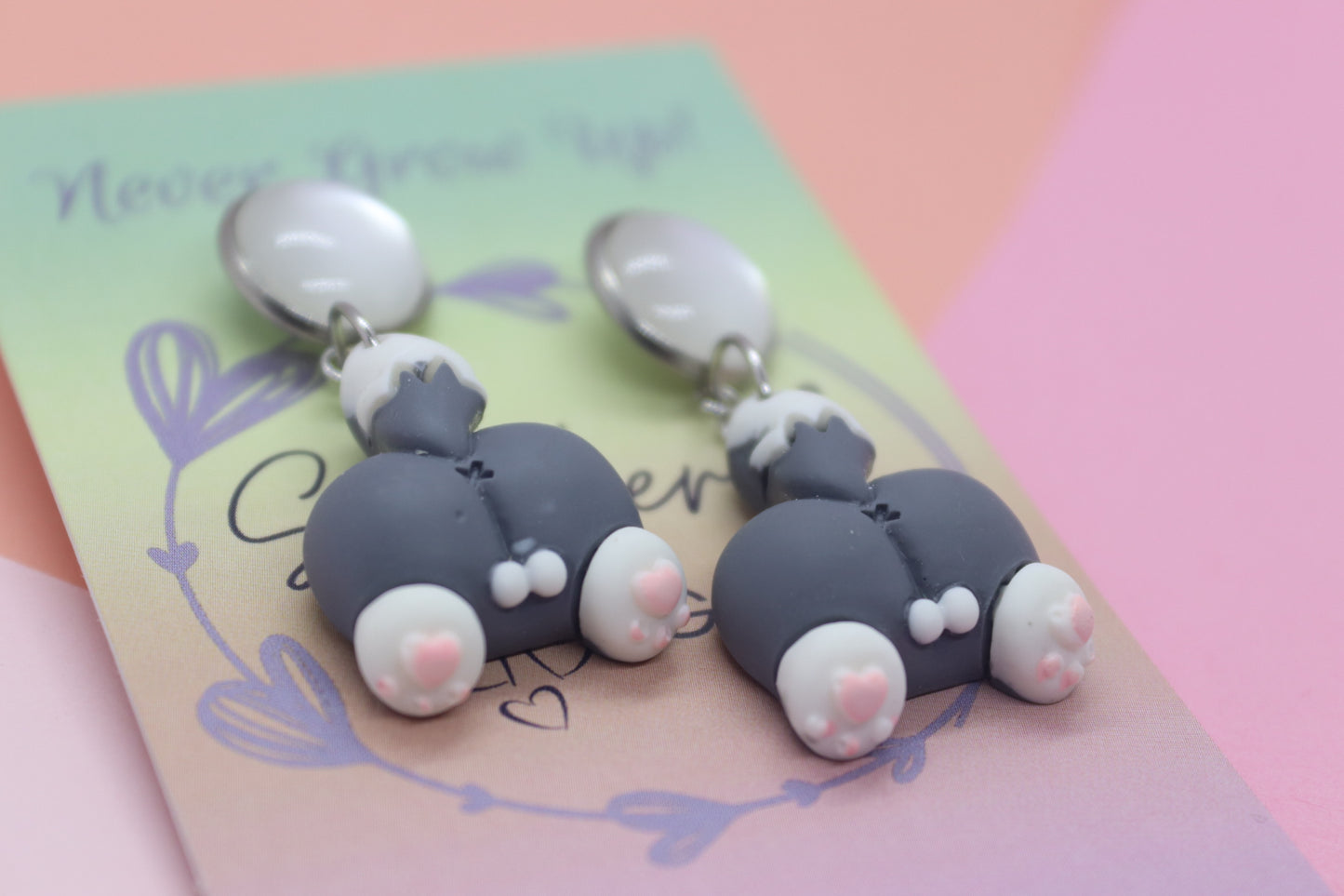 Petite Cat Butt Earrings - White Top