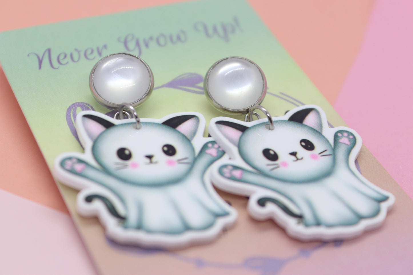 Petite Ghost Cat Earrings