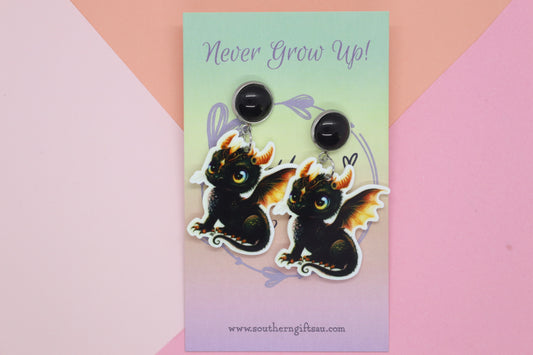 Petite Black Cat Dragon Earrings