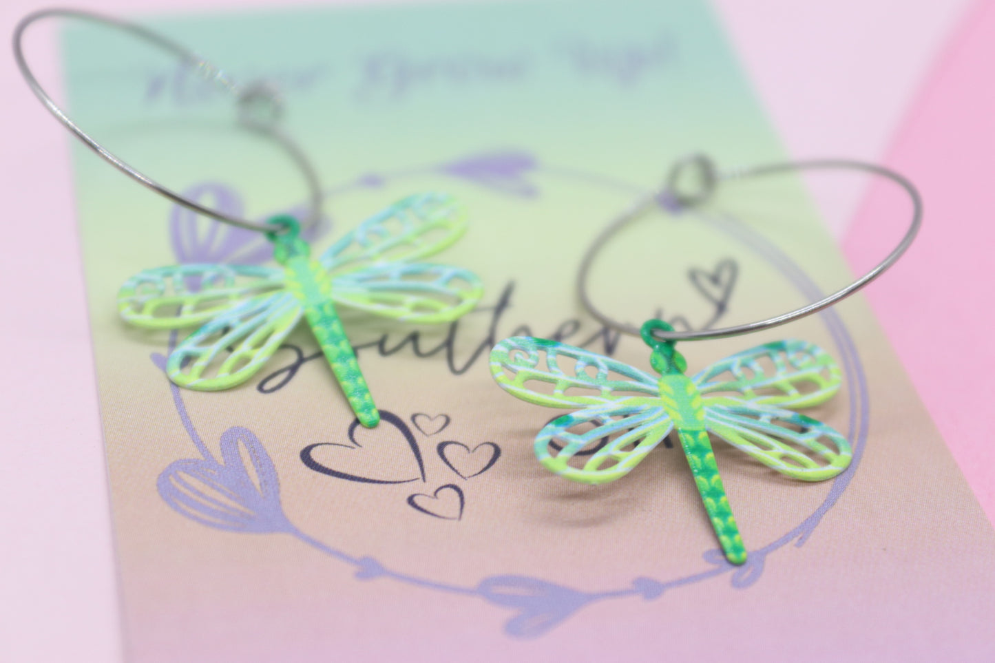 Filigree Green Dragonfly Hoops