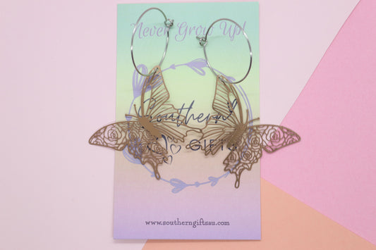 Filigree Gold Butterfly Hoops