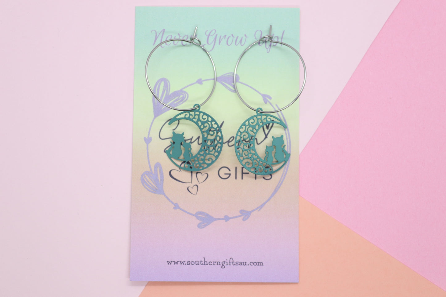 Filigree Teal Cat Hoops