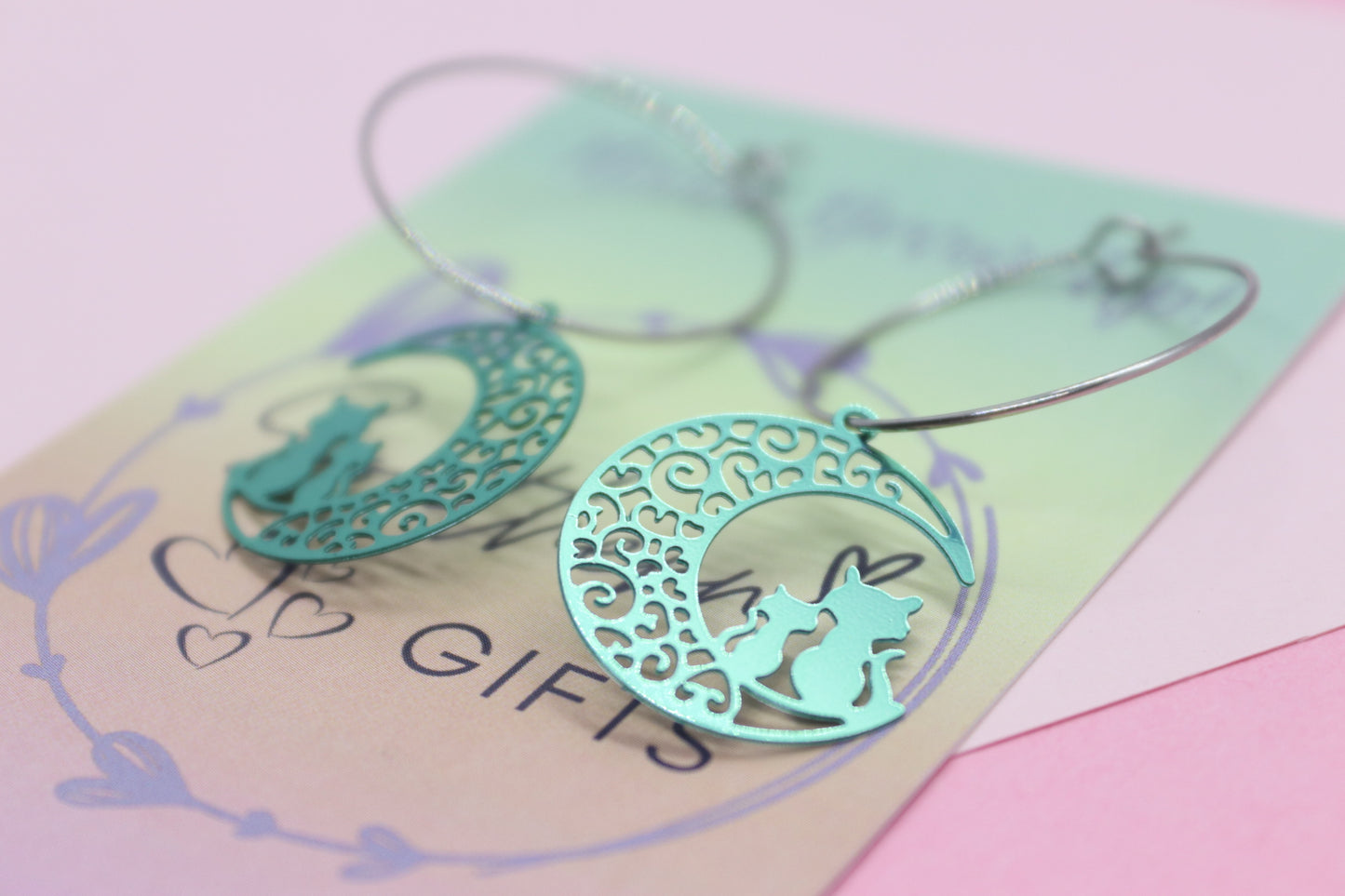 Filigree Teal Cat Hoops