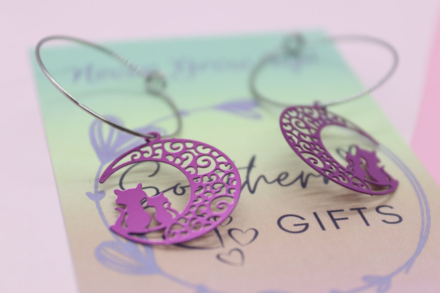 Filigree Purple Cat Hoops