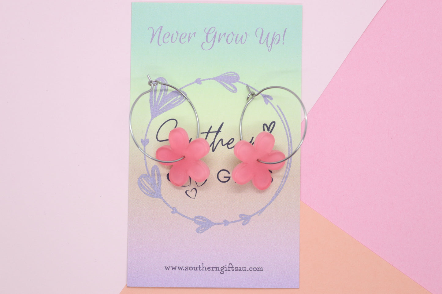 Pink Flower Hoops