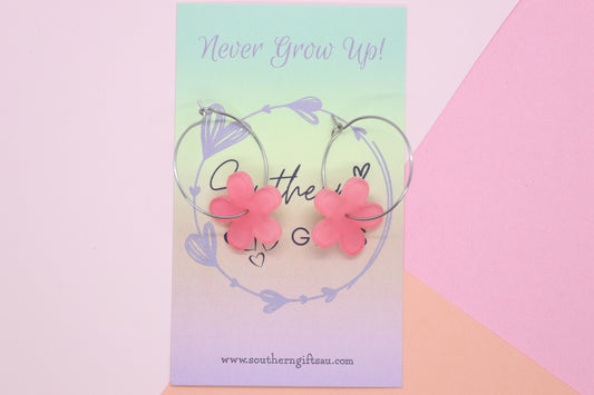 Pink Flower Hoops