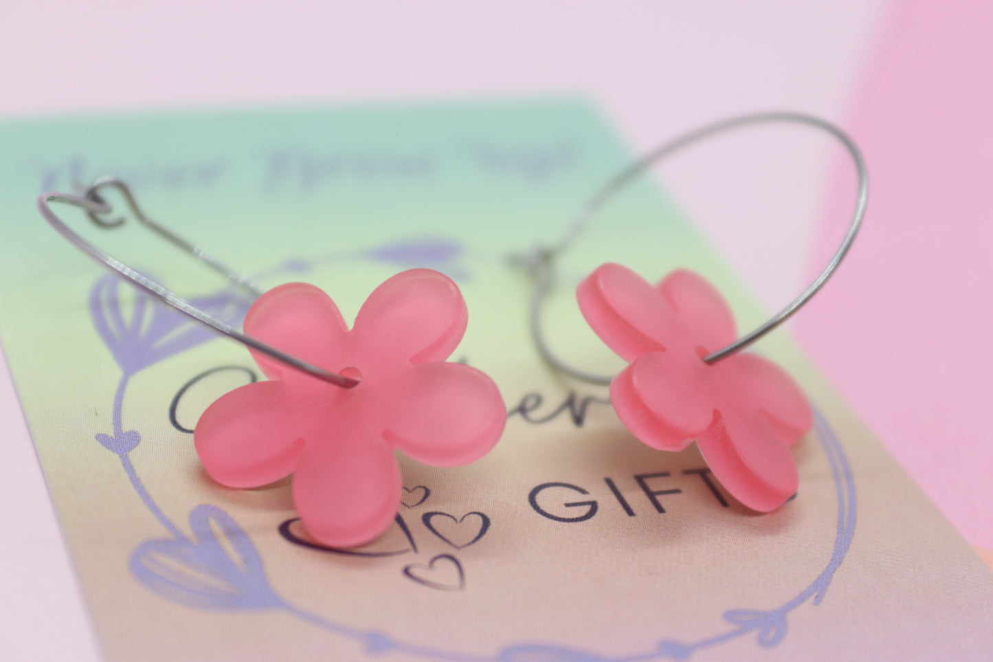 Pink Flower Hoops