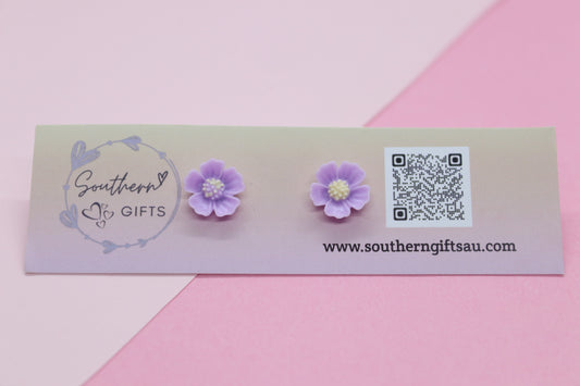 3D Purple Flower Stud Earrings