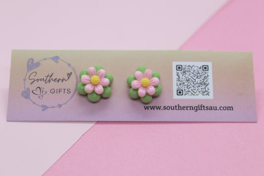 Pink Flower Stud Earrings