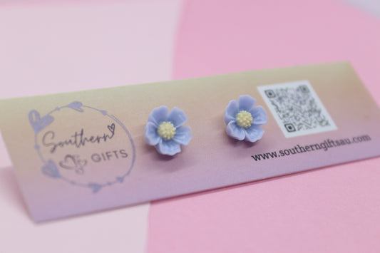 3D Blue Flower Stud Earrings