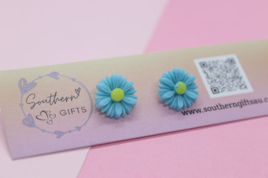 Blue Daisy Stud Earrings