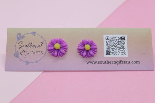 Purple Daisy Stud Earrings