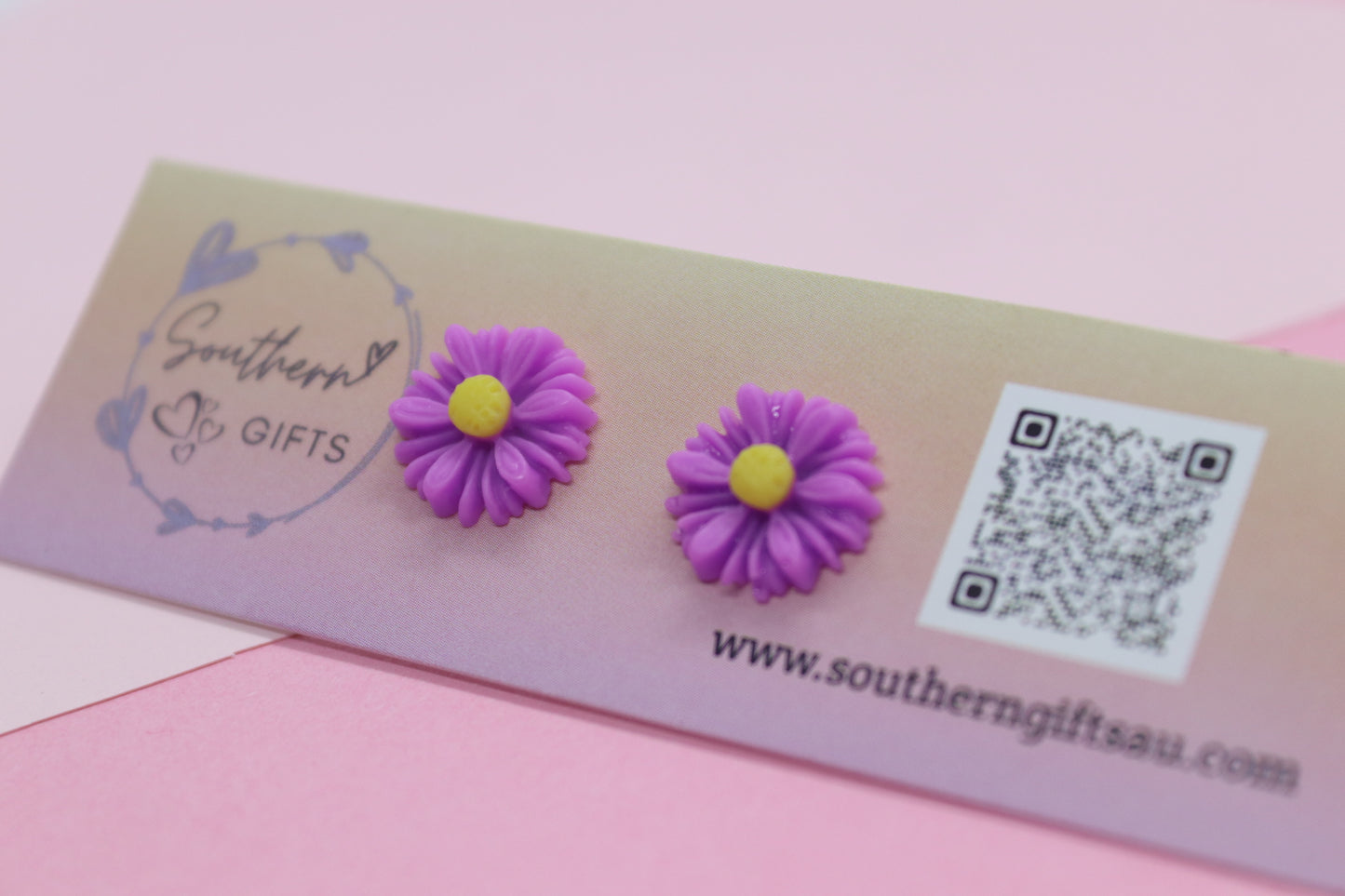 Purple Daisy Stud Earrings