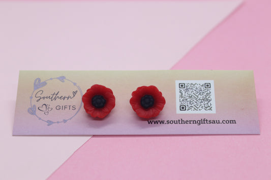 Red Poppy Stud Earrings