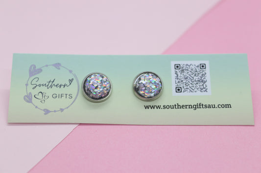 10mm Deluxe Holographic Silver Stud Earrings