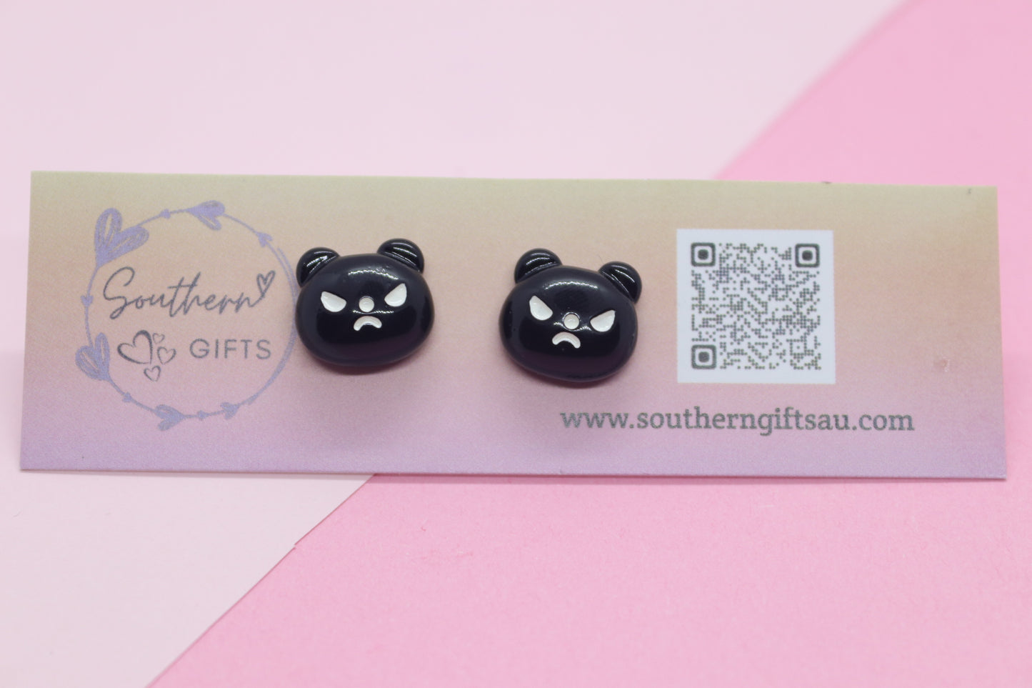 Angry Black Bear Stud Earrings