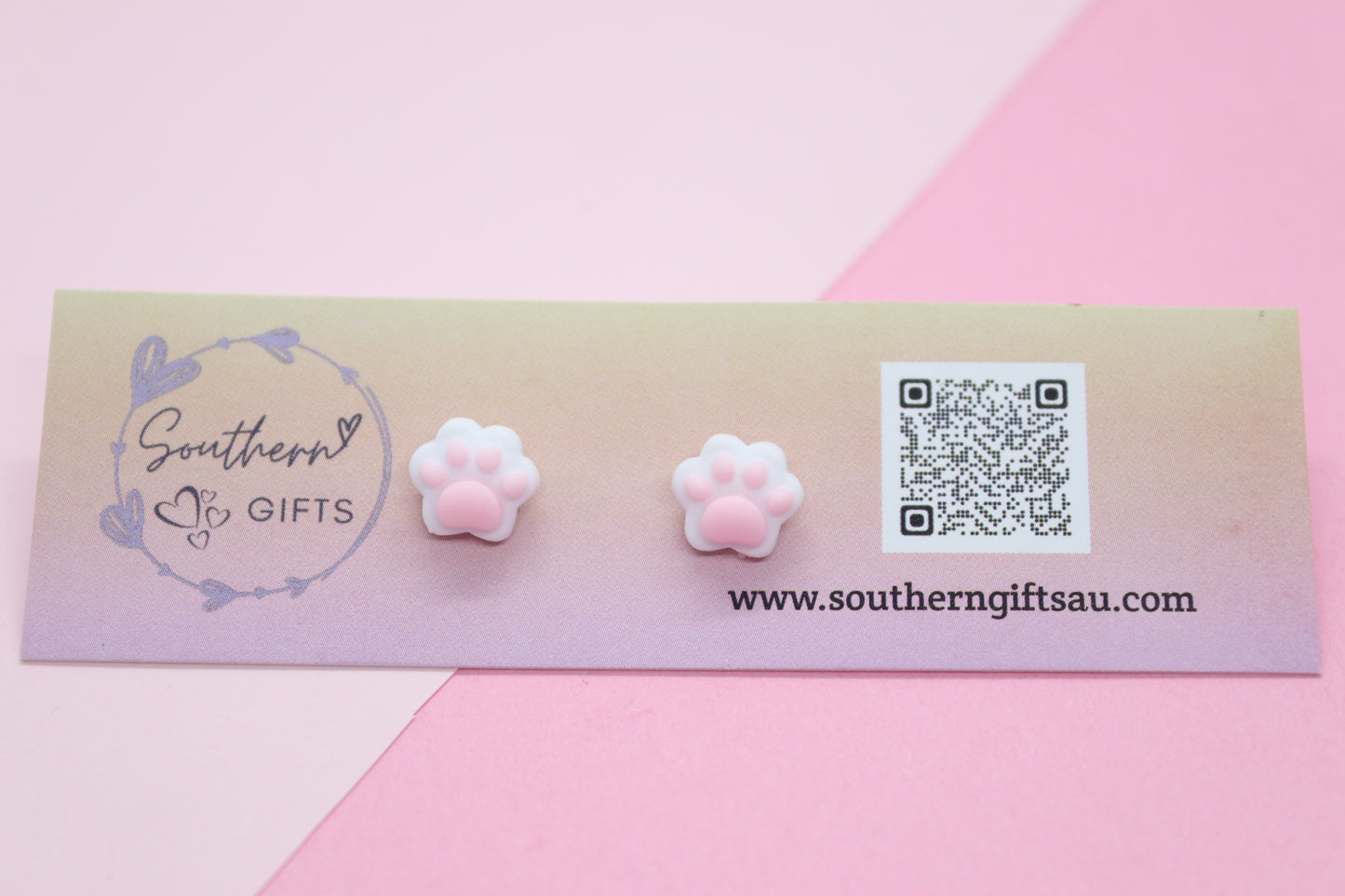 White Paw Stud Earrings