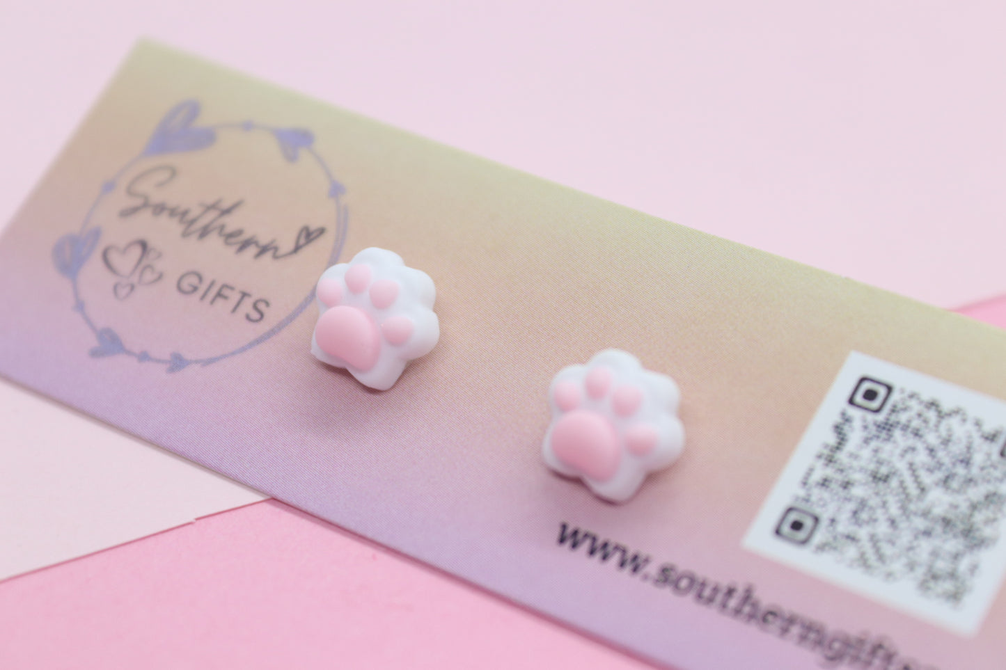 White Paw Stud Earrings