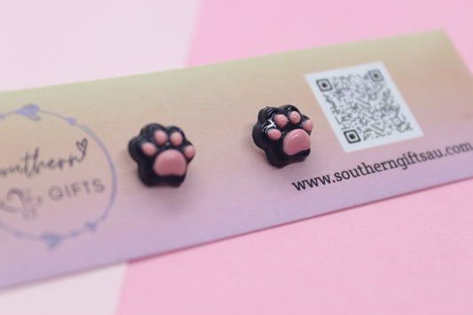 Black Paw Stud Earrings