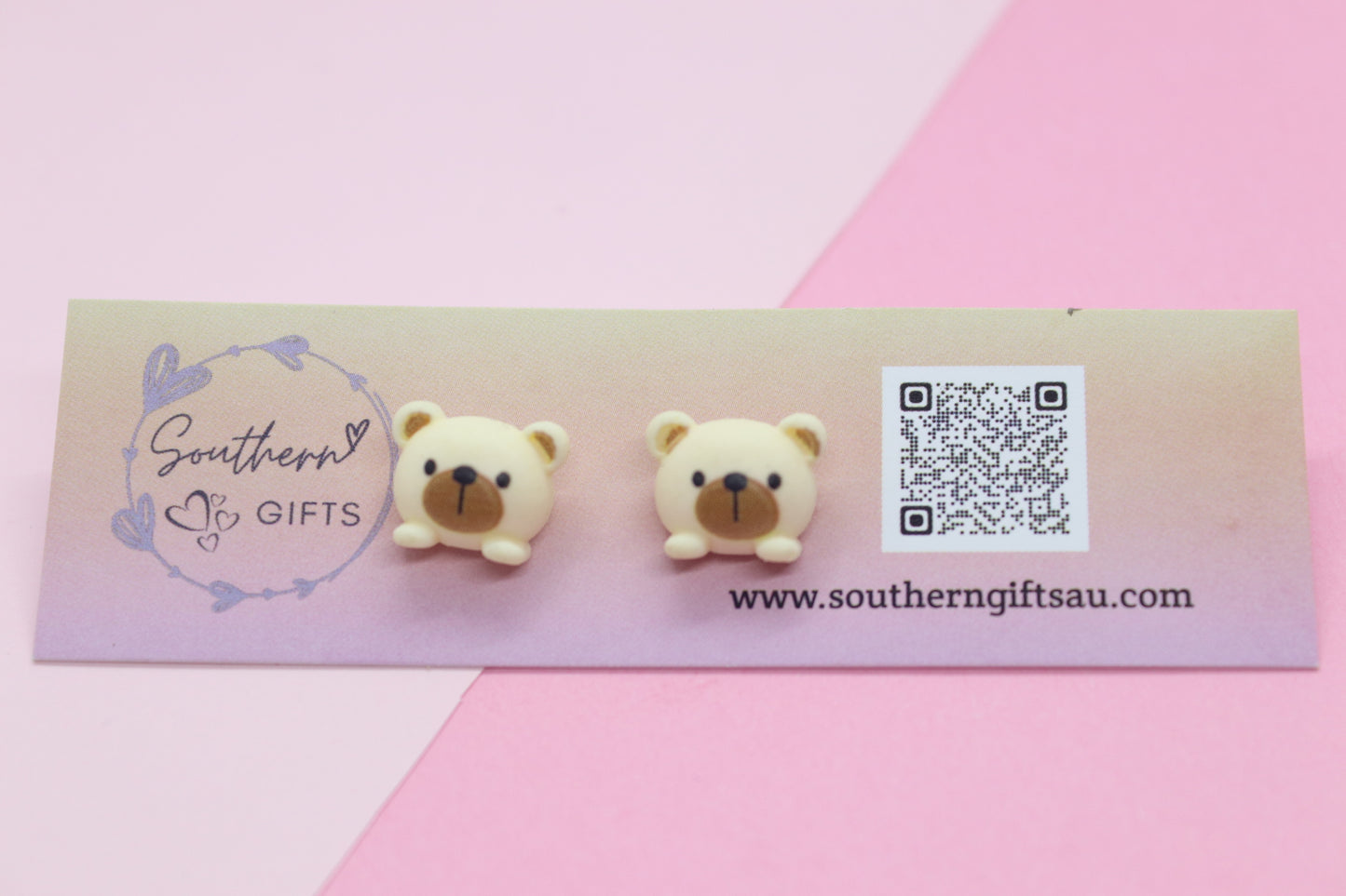 Cream Bear Stud Earrings