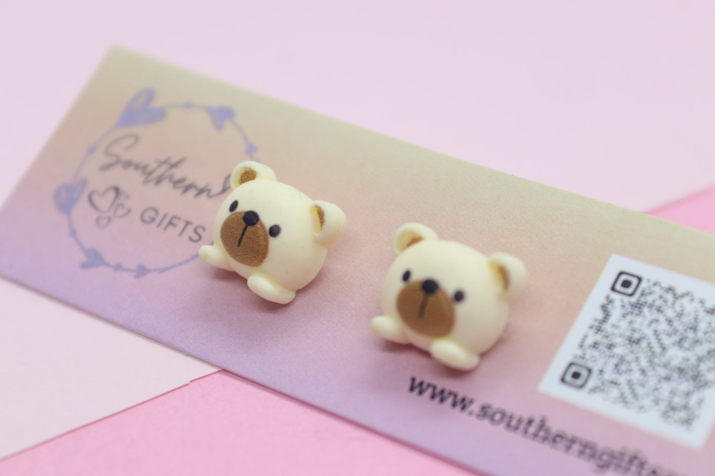 Cream Bear Stud Earrings