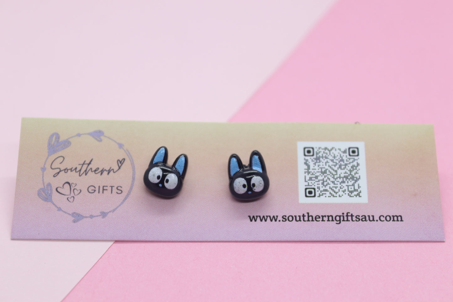 3D Black Cat Stud Earrings