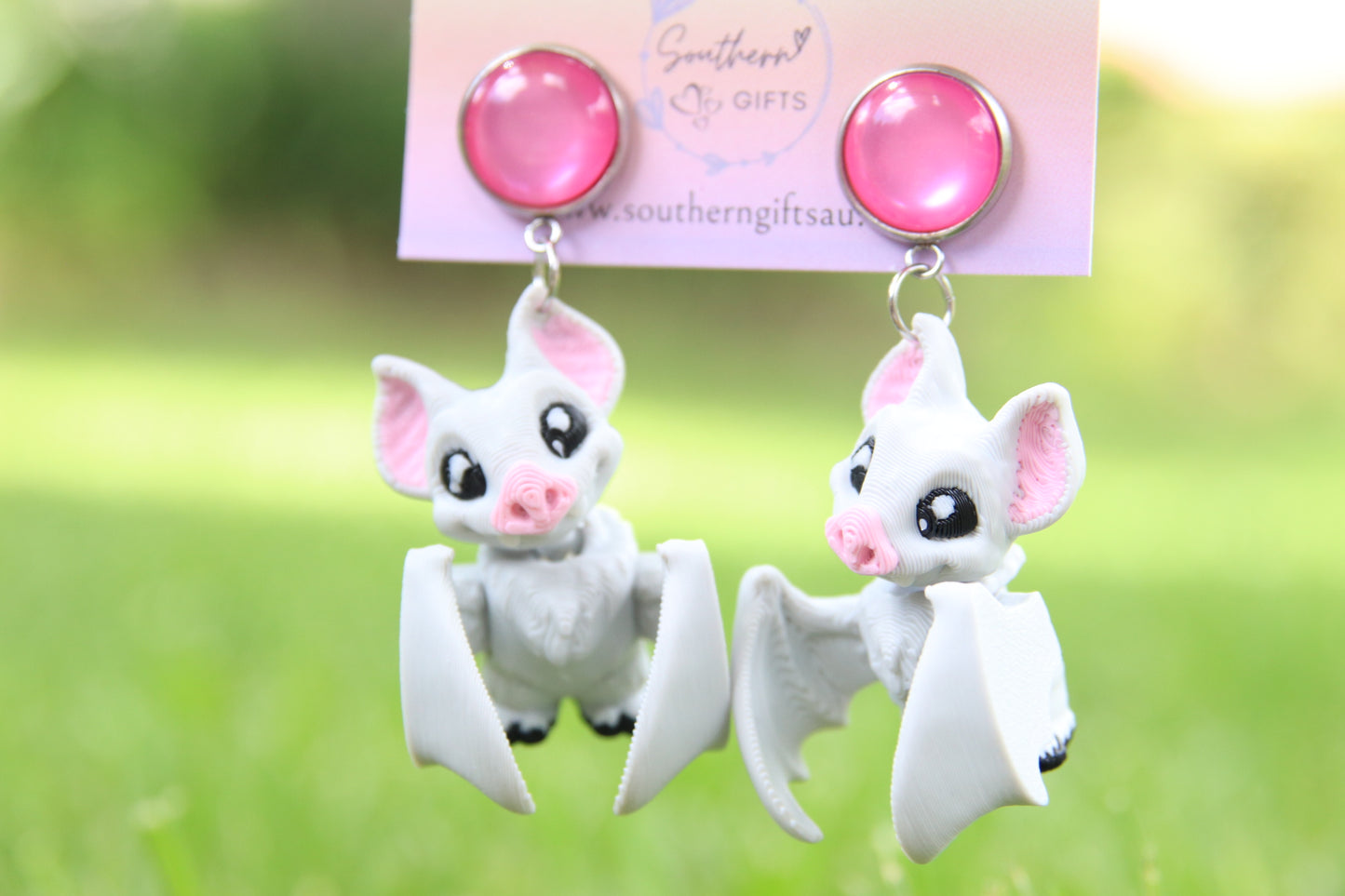 3D Grey Bat Earrings