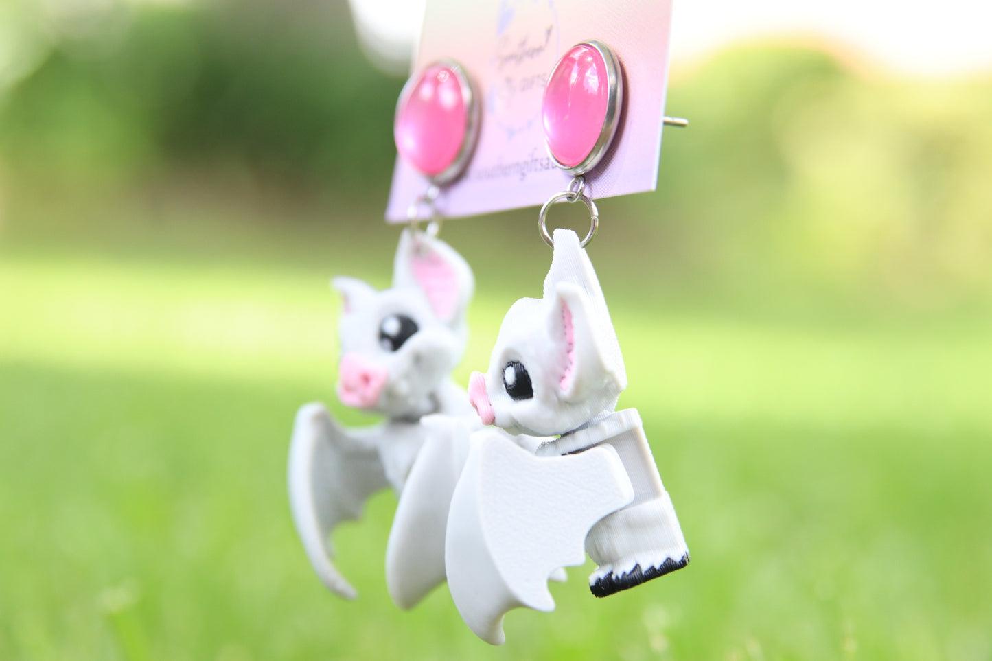 3D Grey Bat Earrings