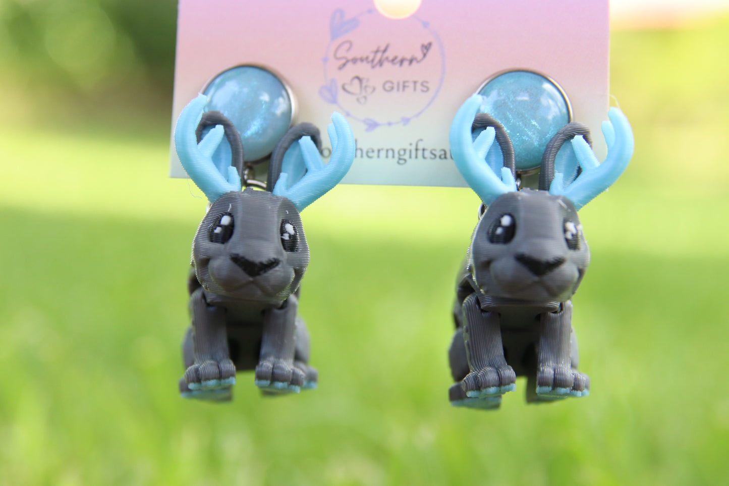 3D Grey Jackalope Earrings