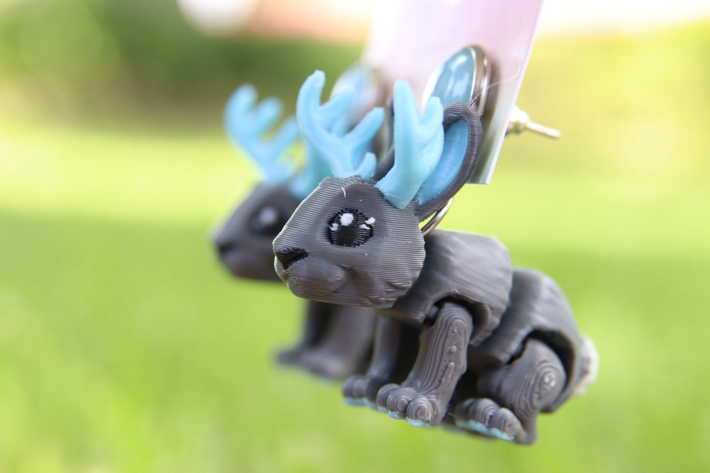 3D Grey Jackalope Earrings