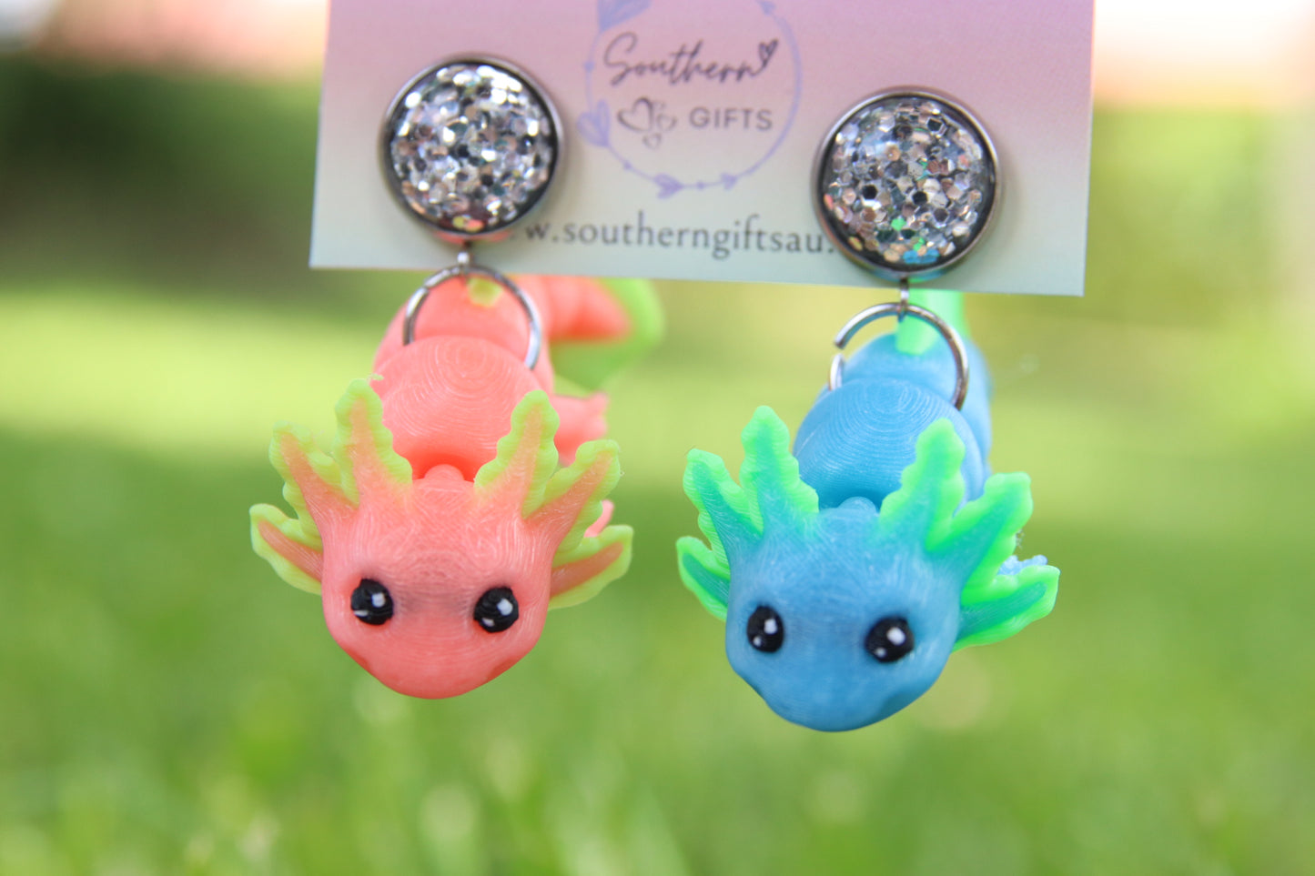 3D Axolotl Earrings - Glow In The Dark