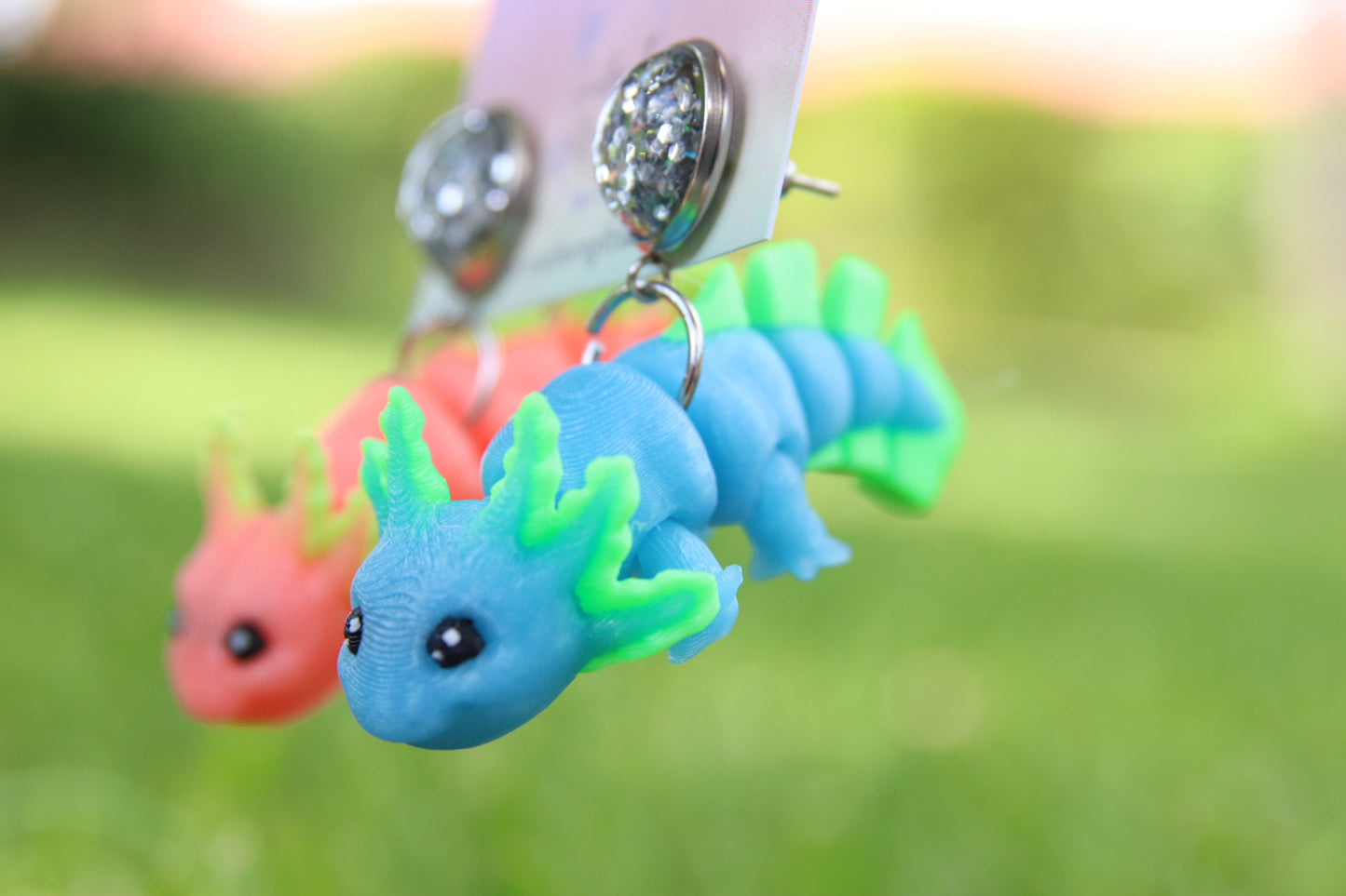 3D Axolotl Earrings - Glow In The Dark