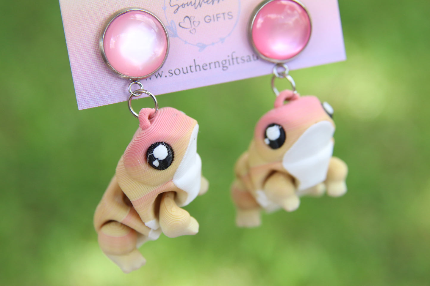 3D Pink Frog Earrings