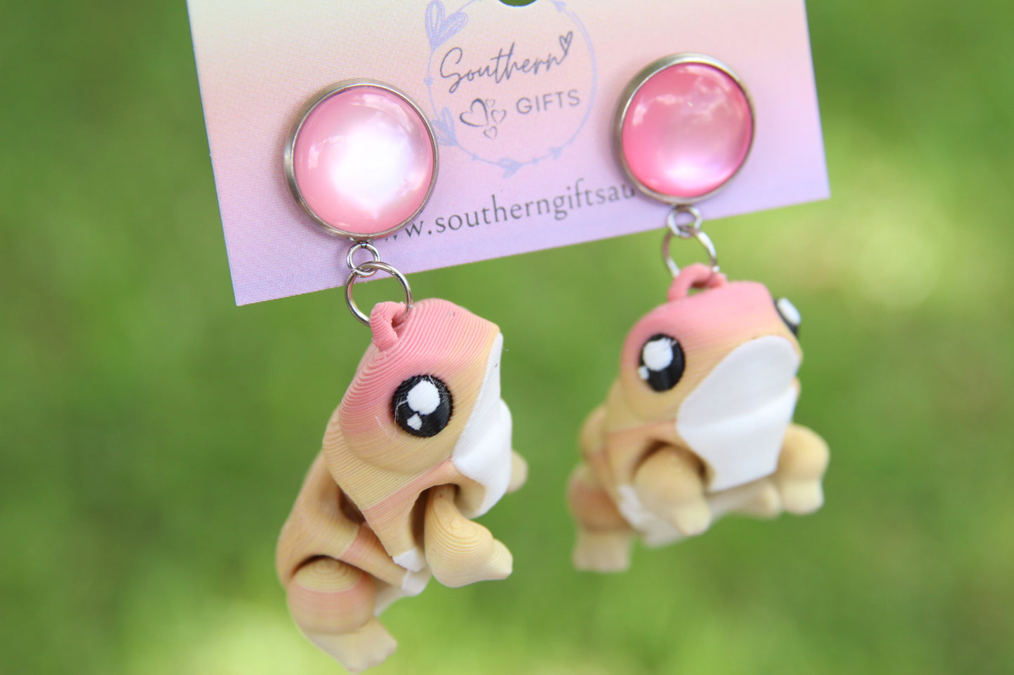 3D Pink Frog Earrings