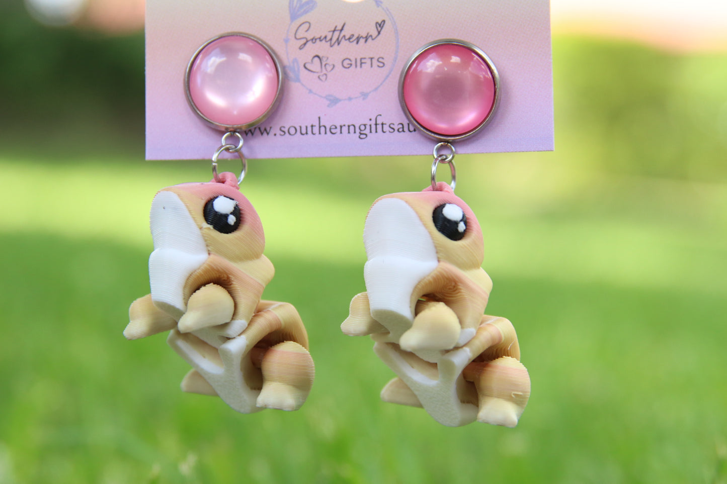 3D Pink Frog Earrings