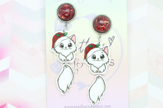 Christmas Cat Wobble Earrings