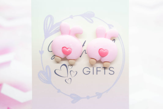 Large Pink Bunny Butt Statement Stud Earrings