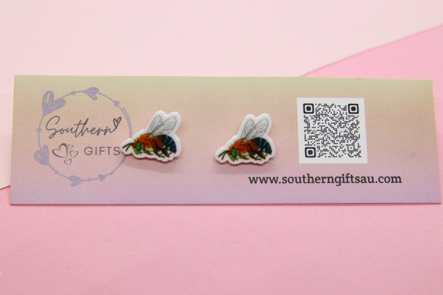 Blue Banded Bee Stud Earrings