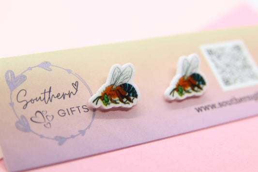 Blue Banded Bee Stud Earrings