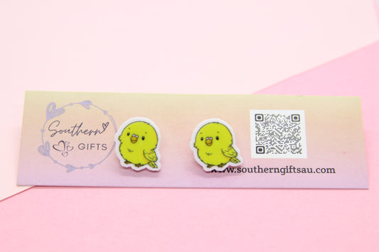 Yellow Budgie Stud Earrings