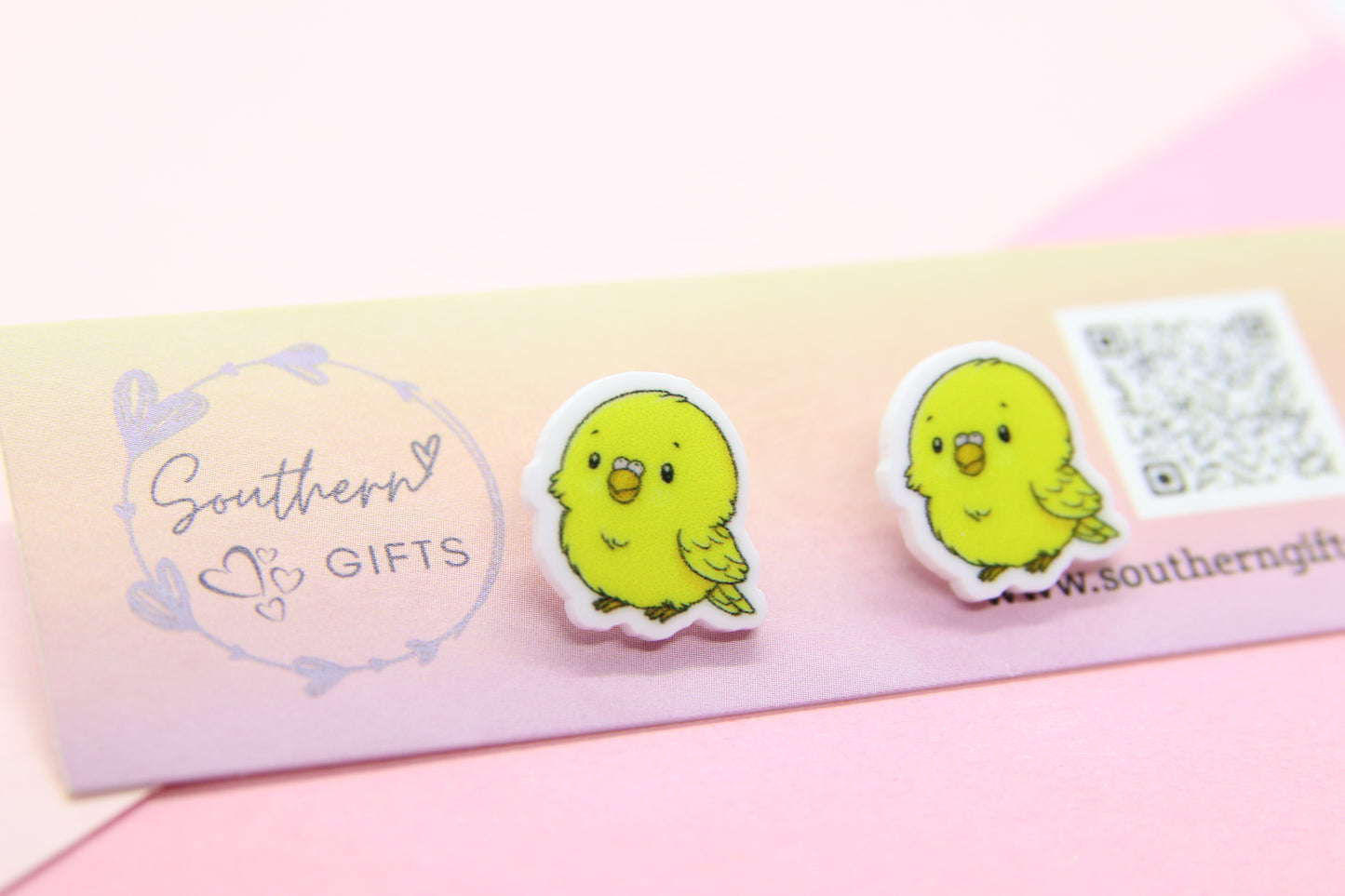 Yellow Budgie Stud Earrings