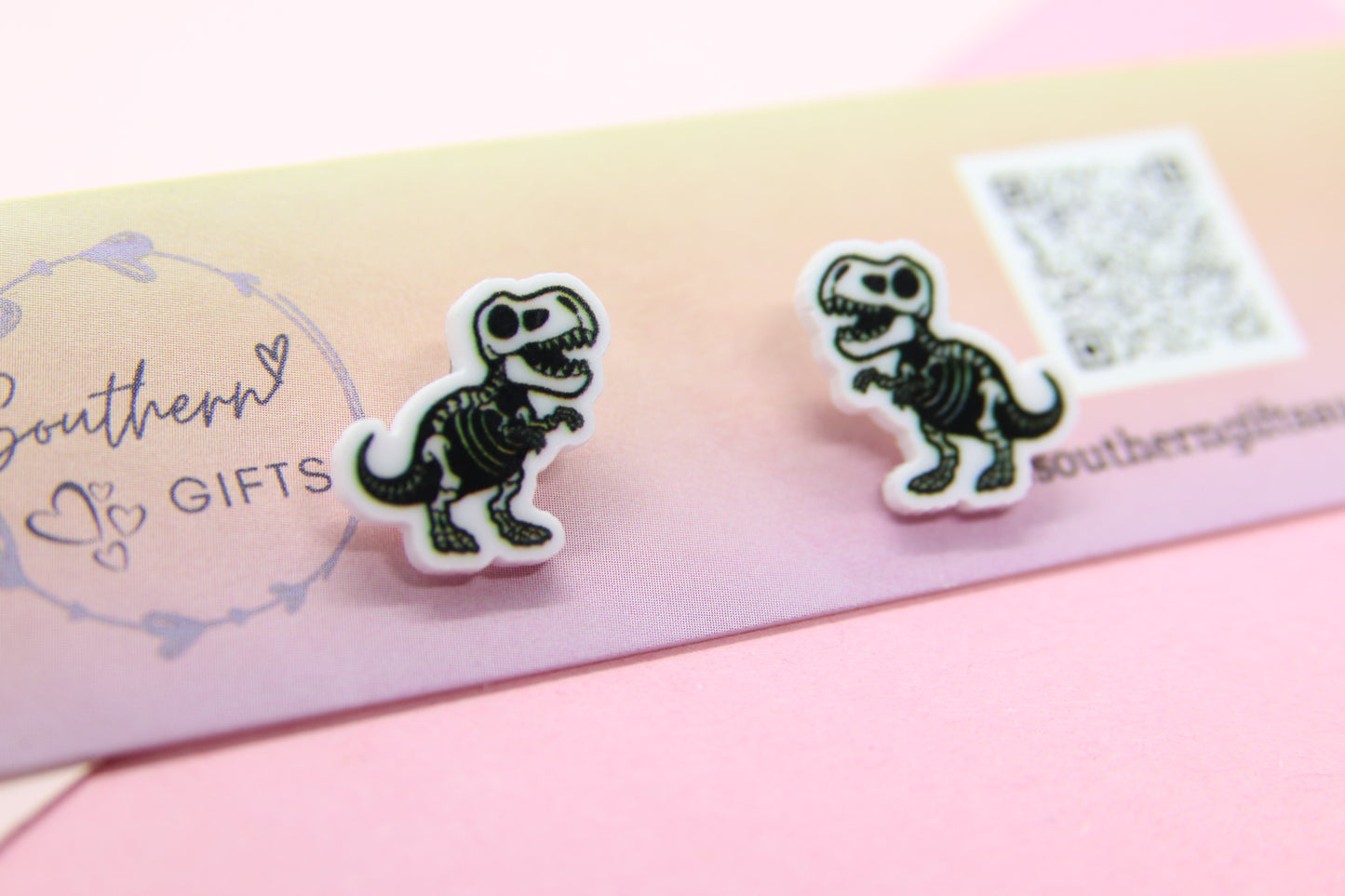 Skeleton Dinosaur Stud Earrings