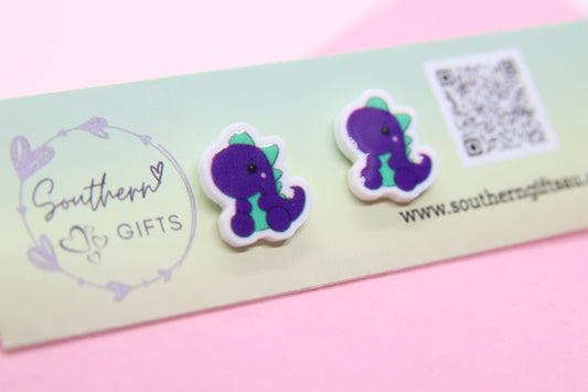 Purple Dinosaur Stud Earrings